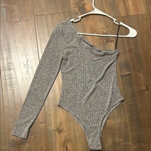 SHEIN Gray Ribbed One-Shoulder Bodysuit